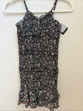 NWT FBZ Girls Black Floral Smocked Sundress Sz L